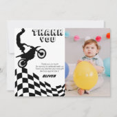 ダートバイクのレース少年の写真の誕生日 サンキューカード (正面)
