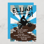 ダートバイクの誕生日パーティー招待状 (正面/裏面)