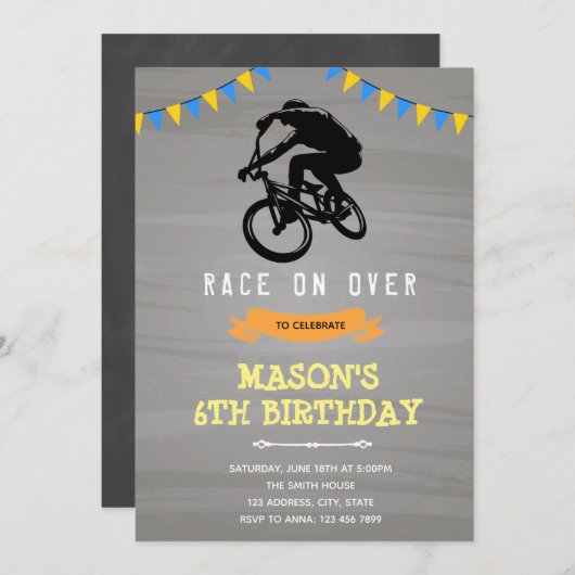 ダートバイクの誕生日招待状 招待状 (正面/裏面)