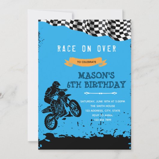 ダートバイクの誕生日招待状 招待状 (正面)