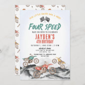 ダートバイクの4歳誕生日パーティー招待状（男の子用） 招待状 (正面/裏面)