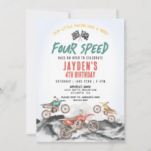 ダートバイクの4歳誕生日パーティー招待状(男の子用) 招待状