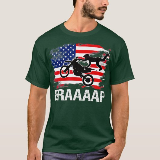 ダートバイクもしくは自転車に乗る人アメリカフラッグギフトバイクヴィンテージ Tシャツ (正面)