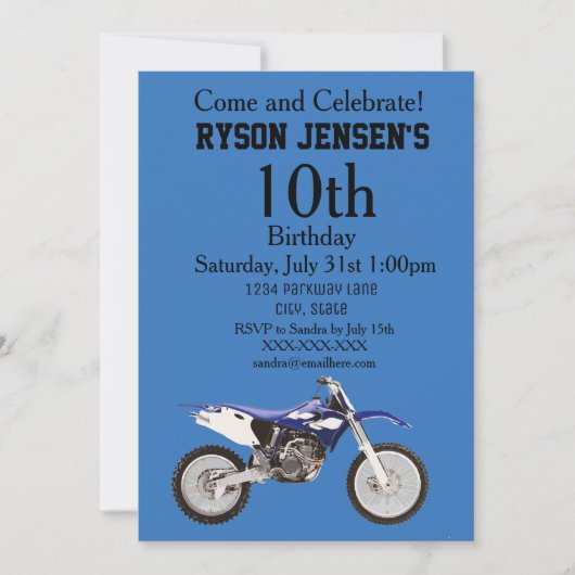 ダートバイクをテーマにしたスポーツ子供の誕生日招待状 招待状 (正面)