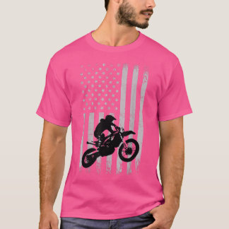 ダートバイクアメリカンフラッグバイクバイクもしくは自転車に乗る人4th of Ju Tシャツ
