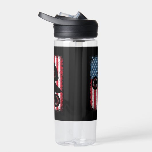 ダートバイクアメリカンフラッグモトクロスバイクもしくは自転車に乗る人メンボーイズV ウォーターボトル (右面)