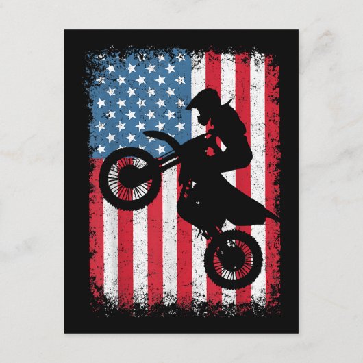 ダートバイクアメリカンフラッグモトクロスバイクもしくは自転車に乗る人メンボーイズV エンクロージャーカード (裏面)
