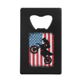 ダートバイクアメリカンフラッグモトクロスバイクもしくは自転車に乗る人メンボーイズV クレジットカード栓抜き (正面)