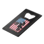 ダートバイクアメリカンフラッグモトクロスバイクもしくは自転車に乗る人メンボーイズV クレジットカード栓抜き (正面アングル)