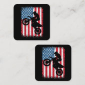 ダートバイクアメリカンフラッグモトクロスバイクもしくは自転車に乗る人メンボーイズV スクエア名刺 (正面/裏面)