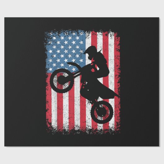 ダートバイクアメリカンフラッグモトクロスバイクもしくは自転車に乗る人メンボーイズV ラッピングペーパー (フラット)