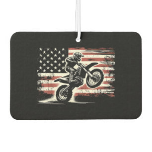 ダートバイクアメリカンフラッグモトクロスバイクもしくは自転車に乗る人ヴィンテージUS カーエアーフレッシュナー