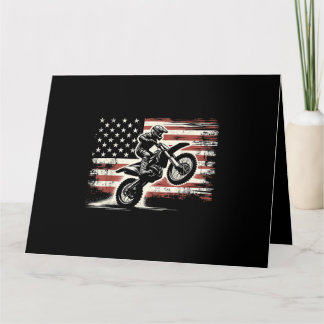 ダートバイクアメリカンフラッグモトクロスバイクもしくは自転車に乗る人ヴィンテージUS カード