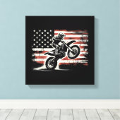 ダートバイクアメリカンフラッグモトクロスバイクもしくは自転車に乗る人ヴィンテージUS キャンバスプリント (インサイチュ (ウッドフロア))