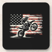 ダートバイクアメリカンフラッグモトクロスバイクもしくは自転車に乗る人ヴィンテージUS コースター (正面)