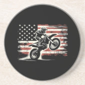 ダートバイクアメリカンフラッグモトクロスバイクもしくは自転車に乗る人ヴィンテージUS コースター (正面)