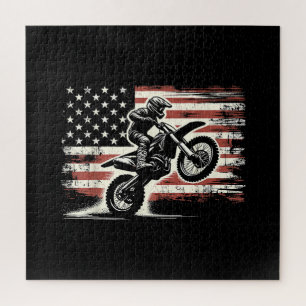 ダートバイクアメリカンフラッグモトクロスバイクもしくは自転車に乗る人ヴィンテージUS ジグソーパズル