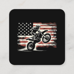ダートバイクアメリカンフラッグモトクロスバイクもしくは自転車に乗る人ヴィンテージUS スクエア名刺
