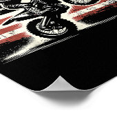 ダートバイクアメリカンフラッグモトクロスバイクもしくは自転車に乗る人ヴィンテージUS ポスター (角)