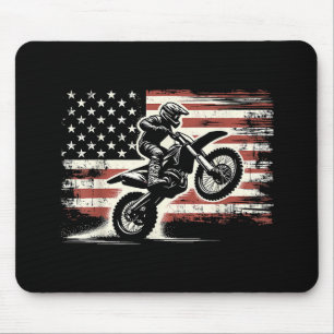 ダートバイクアメリカンフラッグモトクロスバイクもしくは自転車に乗る人ヴィンテージUS マウスパッド