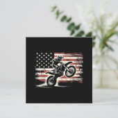 ダートバイクアメリカンフラッグモトクロスバイクもしくは自転車に乗る人ヴィンテージUS 招待状 (スタンド正面)