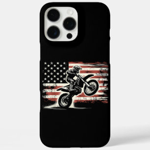 ダートバイクアメリカンフラッグモトクロスバイクもしくは自転車に乗る人ヴィンテージUS iPhone 16 PRO MAXケース