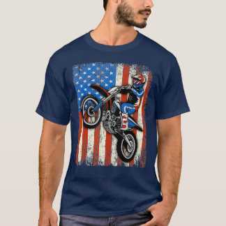 ダートバイクアメリカ国旗のモトクロスバイクもしくは自転車に乗る人おもしろい Tシャツ