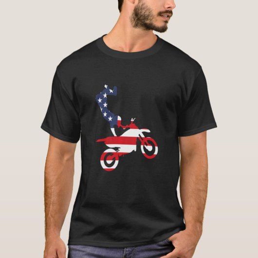 ダートバイクアメリカ国旗モトクロスエンデューロ Tシャツ (正面)