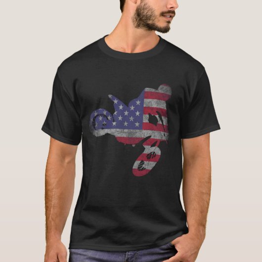 ダートバイクアメリカ国旗モトクロスエンデューロ Tシャツ (正面)