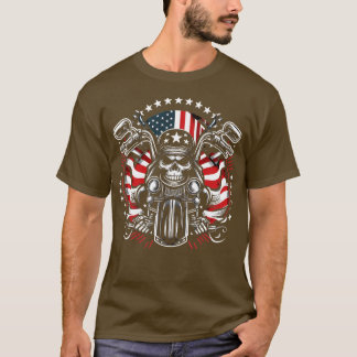 ダートバイクアメリカ国旗モトクロスバイクもしくは自転車に乗る人7月4日 Tシャツ