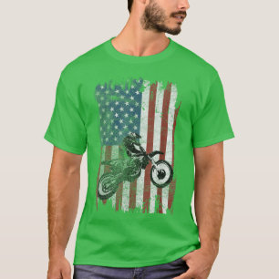 ダートバイクアメリカ国旗モトクロスバイクもしくは自転車に乗る人7月4日 Tシャツ
