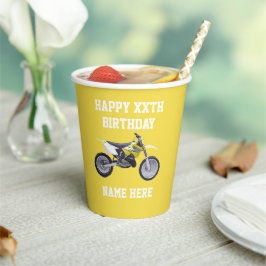 ダートバイクイエロー誕生日スポーツレーシングクールキッズ 紙コップ