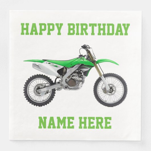 ダートバイクグリーン誕生日スポーツナプキンス (正面)