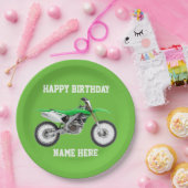 ダートバイクグリーン誕生日スポーツ紙プレート ペーパープレート (パーティー)