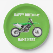 ダートバイクグリーン誕生日スポーツ紙プレート ペーパープレート (正面)