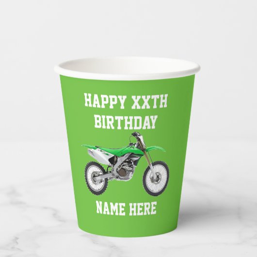 ダートバイクグリーン誕生日モータースポーツレース 紙コップ (正面)
