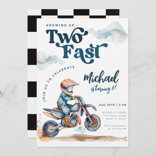 ダートバイクツーファスト誕生日 招待状 (正面/裏面)