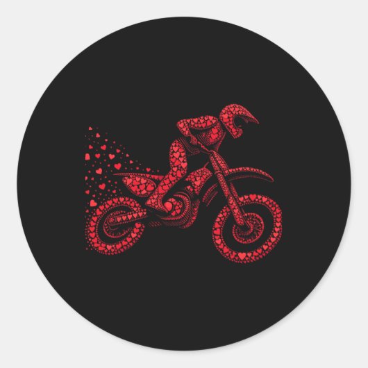 ダートバイクハートバイクもしくは自転車に乗る人ボーイズ女性メンズバレンタインD ラウンドシール (正面)