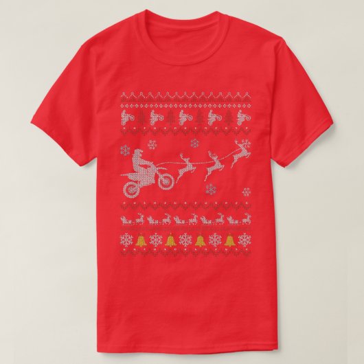 ダートバイクパジャマ醜いクリスマスバイクもしくは自転車に乗る人 Tシャツ (デザイン正面)
