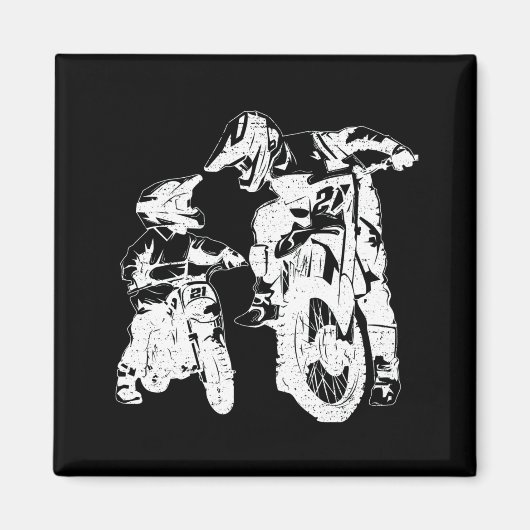 ダートバイクパパモトクロスバイクバイクもしくは自転車に乗る人父 マグネット (正面)