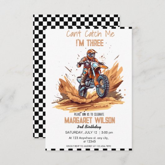 ダートバイクパーティーテーマ誕生日 招待状 (正面/裏面)