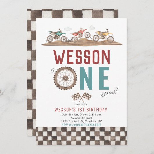 ダートバイクファースト誕生日招待状 招待状 (正面/裏面)
