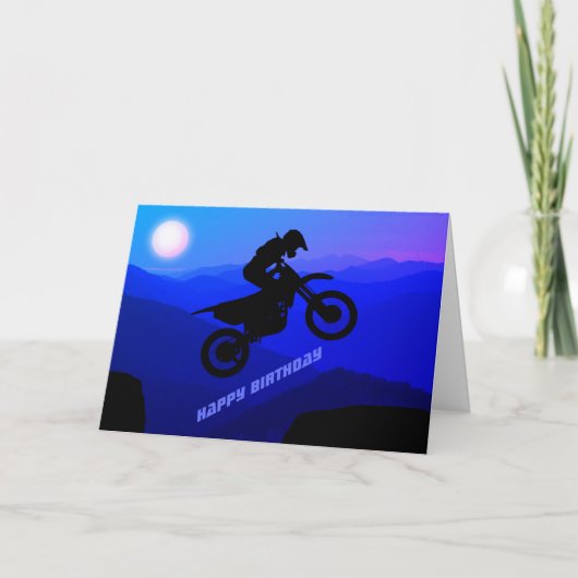 ダートバイクフルムーンナイトライドモトクロス誕生日 カード (正面)