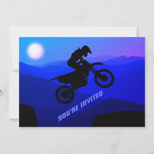 ダートバイクフルムーンナイトライドモトクロス誕生日 招待状 (正面)