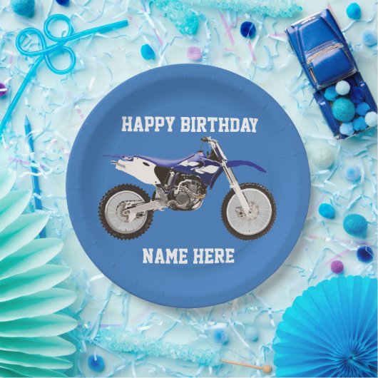 ダートバイクブルー誕生日スポーツ紙プレート ペーパープレート (パーティー)
