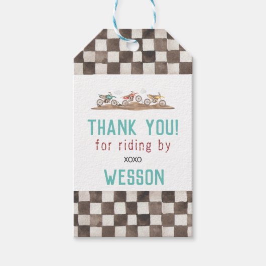 ダートバイクメッセージカード、ダートバイクパーティーの好意、 ギフトタグ (正面)