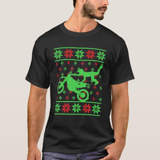 ダートバイクモトクロスエンデューロ醜いクリスマスバイク Tシャツ (正面)