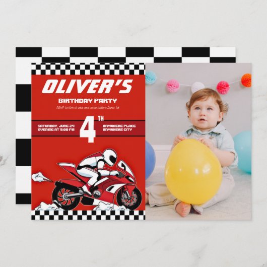 ダートバイクモトクロスレーシングボーイフレンドの誕生日 招待状 (正面/裏面)