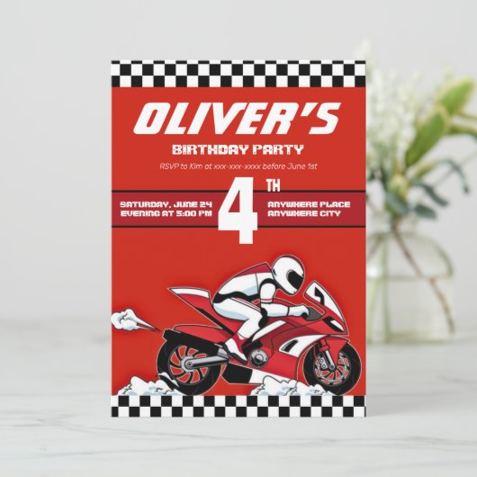 ダートバイクモトクロスレーシングボーイ誕生日 招待状 (スタンド正面)