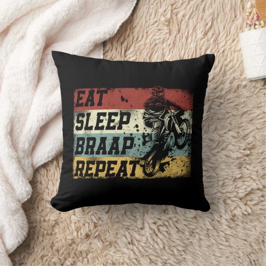 ダートバイクモトクロス食べスリープブラップリピートヴィンテージ クッション (ブランケット)